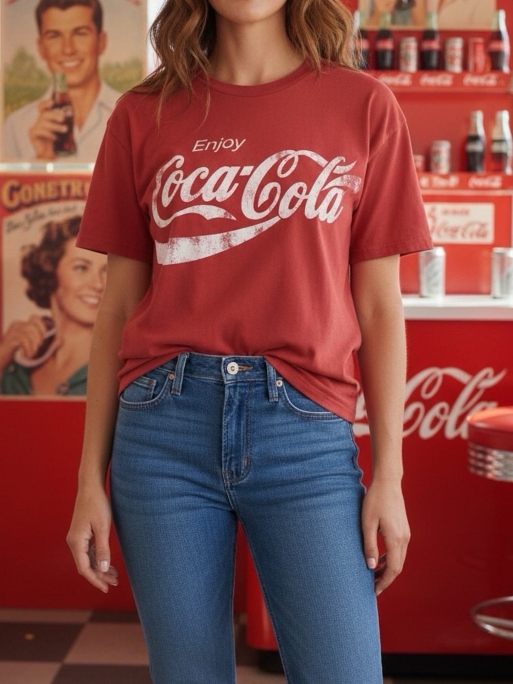 H&M Distressed Oversized Coca Cola Red Short Sleeve Tee